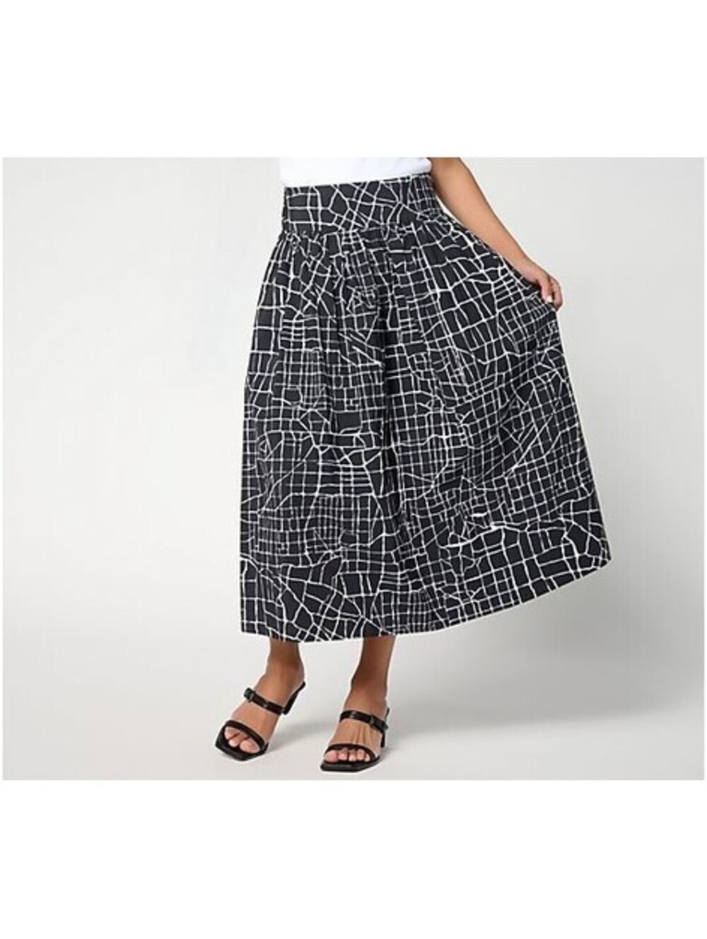 Me by Jennie Garth Regular Printed City Map Midi Skirt Black, Size X-Small   #3.